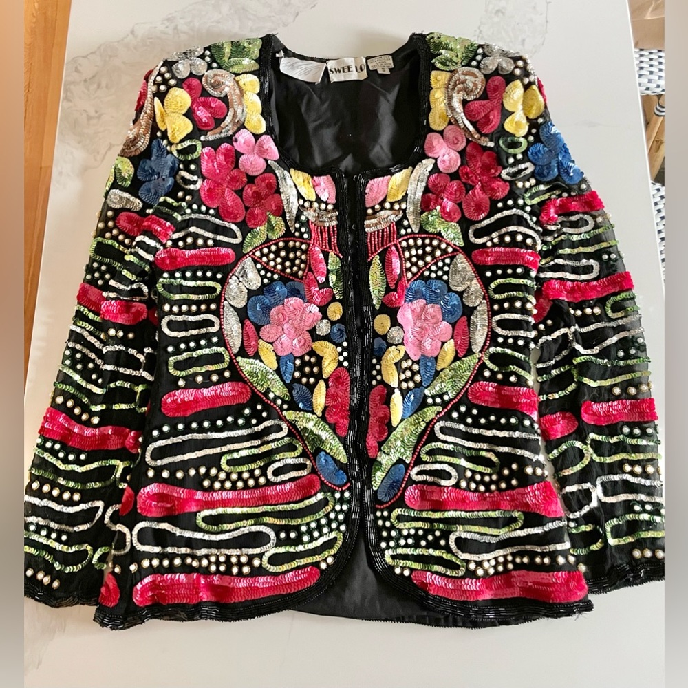 SWEET LO via Lord & Taylor Incredible RARE vintage silk beaded jacket size small